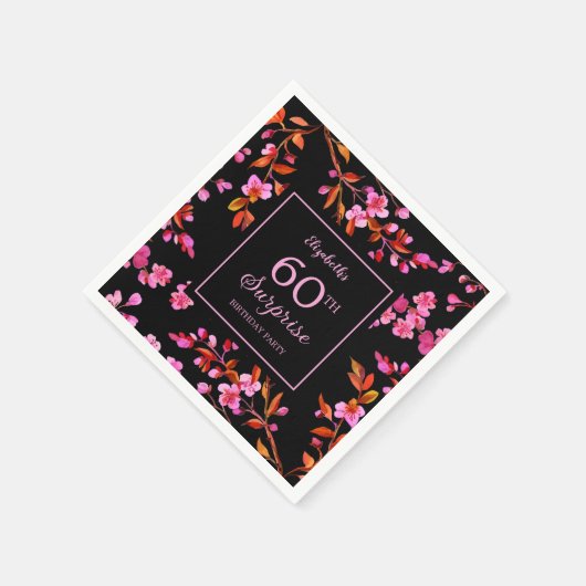 Cherry Blossom Sakura Überraschung Schwarzer Gebur Serviette (Ecke)