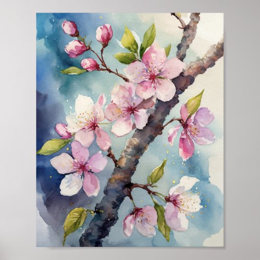 Cherry Blossom Sakura Watercolor Poster (Vorne)