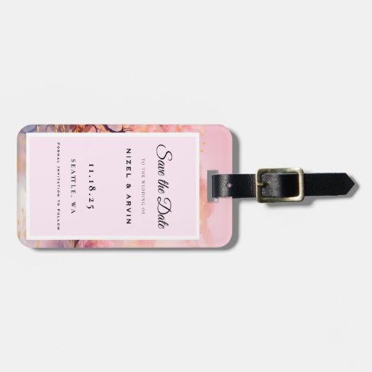 Cherry Blossom Sakura Wedding rettet das Datum Gepäckanhänger (Vorderseite horizontal)