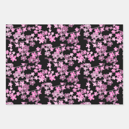 Cherry Blossom Sakuras Orientales Blumenmuster Geschenkpapier Set (Vorderseite 2)
