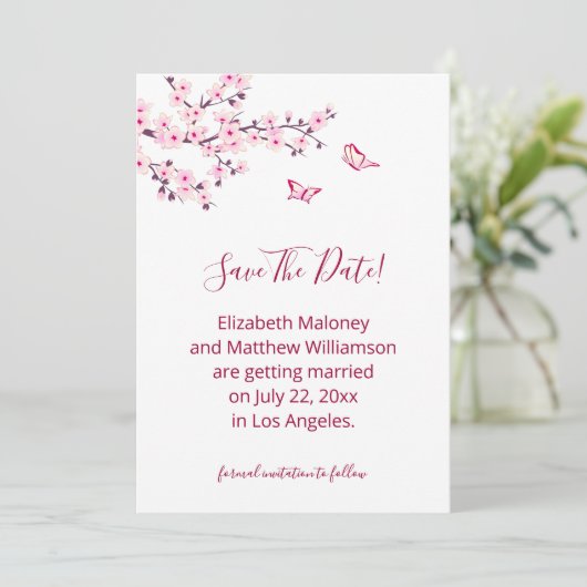 Cherry Blossom Save The Date Card (Stehend Vorderseite)