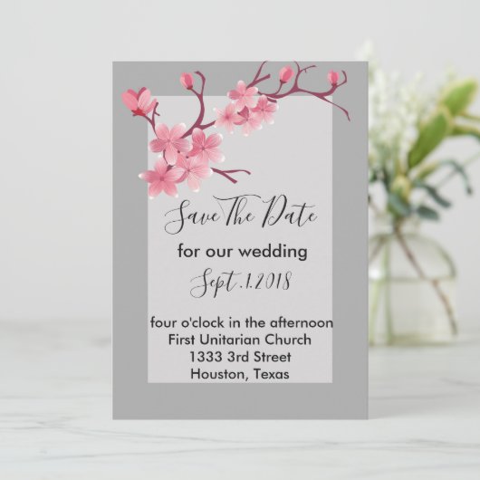 Cherry Blossom Save the Date Einladung (Stehend Vorderseite)