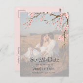 Cherry Blossom Save the Date Foto Postkarte (Vorne/Hinten)