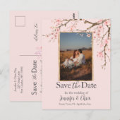 Cherry Blossom Save the Date Foto Postkarte (Vorne/Hinten)