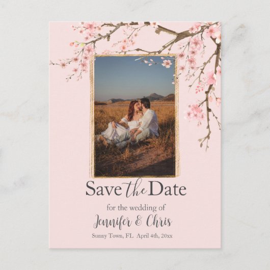 Cherry Blossom Save the Date Foto Postkarte (Vorderseite)