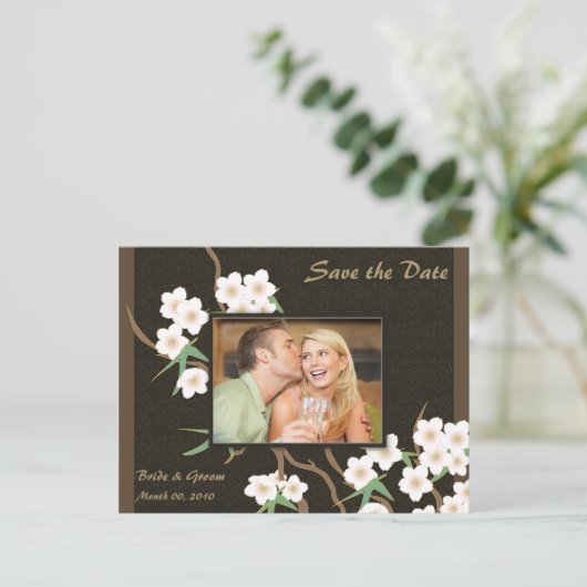 Cherry Blossom Save the Date Foto Postkarten (Stehend Vorderseite)