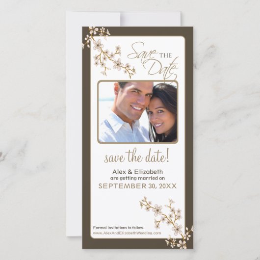 Cherry Blossom Save the Date Fotokarte (taupe) (Vorderseite)