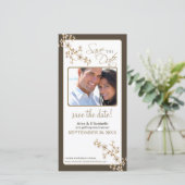 Cherry Blossom Save the Date Fotokarte (taupe) (Stehend Vorderseite)