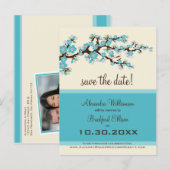 Cherry Blossom Save the Date Postkarte (aqua) (Vorne/Hinten)