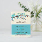 Cherry Blossom Save the Date Postkarte (aqua) (Stehend Vorderseite)