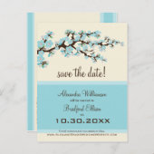 Cherry Blossom Save the Date Postkarte (blau) (Vorne/Hinten)