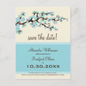 Cherry Blossom Save the Date Postkarte (blau) (Vorderseite)