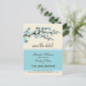 Cherry Blossom Save the Date Postkarte (blau) (Stehend Vorderseite)