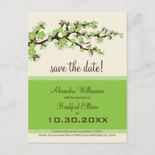 Cherry Blossom Save the Date Postkarte (grün)
