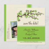 Cherry Blossom Save the Date Postkarte (grün) (Vorne/Hinten)