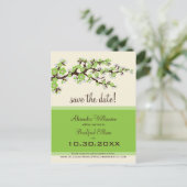 Cherry Blossom Save the Date Postkarte (grün) (Stehend Vorderseite)