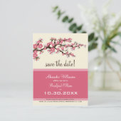 Cherry Blossom Save the Date Postkarte (pink) (Stehend Vorderseite)