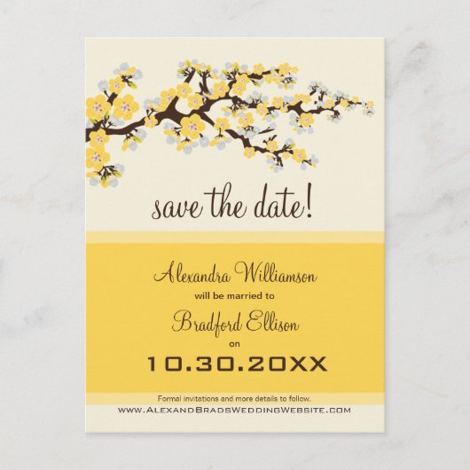 Cherry Blossom Save the Date Postkarte (Zitrone) (Vorderseite)