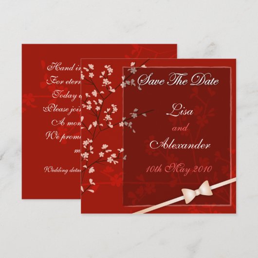 Cherry Blossom Save the Date: Rot Date (Vorne/Hinten)