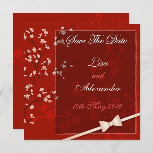Cherry Blossom Save the Date: Rot Save The Date (Vorne/Hinten)
