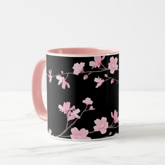 Cherry Blossom - Schwarz Tasse (Vorderseite Links)