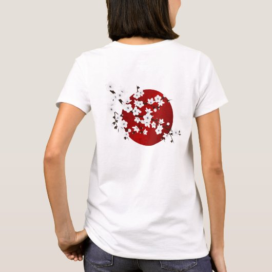Cherry Blossom Schwarz-weiß aufstrebende Sonne T-Shirt (Rückseite)