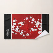 Cherry Blossom Schwarz-weißes Monogramm Badhandtuch Set (Handtuch)