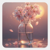 Cherry Blossom Serenity – Elegant Sakura Branch in Quadratischer Aufkleber (Vorderseite)