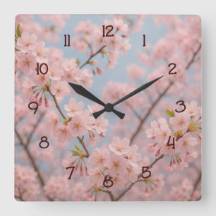 Cherry Blossom Serenity Quadratische Wanduhr