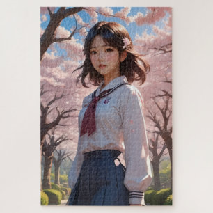 "Cherry Blossom Serenity - Spring Girl Puzzle" Puzzle