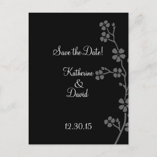 Cherry Blossom Silver/Black Save the Date Postcard Ankündigungspostkarte