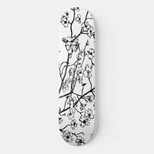 Cherry Blossom Skateboard Schwarz-Weiß (Vorderseite)