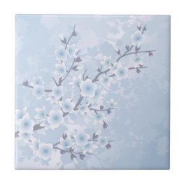 Cherry Blossom Sky Blue Floral Fliese