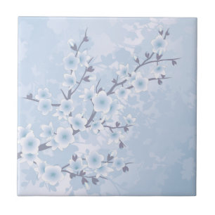 Cherry Blossom Sky Blue Floral Fliese
