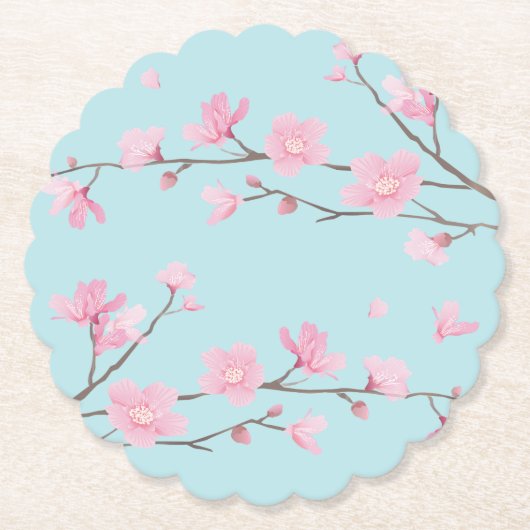 Cherry Blossom - Sky Blue Untersetzer (Vorderseite)