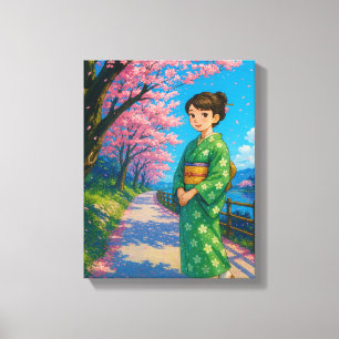 Cherry Blossom Spaziergang - Kimono Leinwanddruck