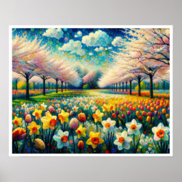 Cherry Blossom Spring Daffodils Vibranry Abstrakt Poster