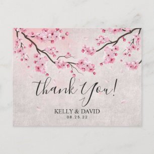 Cherry Blossom Spring Floral Wedding Vielen Dank Postkarte