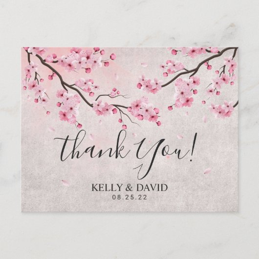 Cherry Blossom Spring Floral Wedding Vielen Dank Postkarte (Vorderseite)
