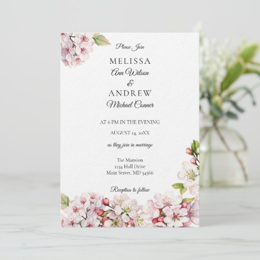 Cherry Blossom Spring Wedding Invitation Einladung (Stehend Vorderseite)