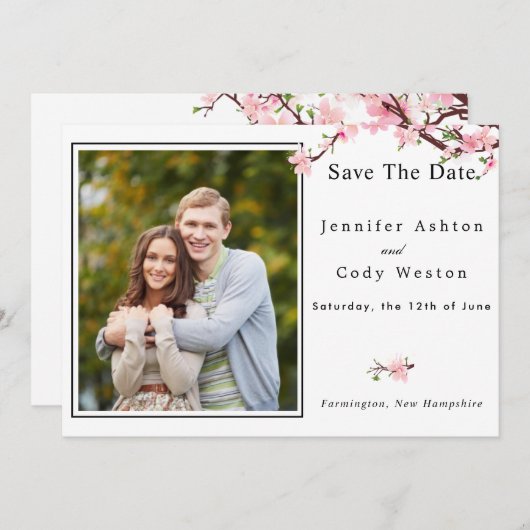 Cherry Blossom Spring Wedding Save the Date FOTO (Vorne/Hinten)