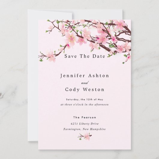 Cherry Blossom Spring Wedding Save the Date Pink (Vorderseite)