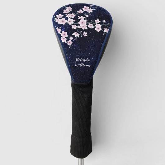 Cherry Blossom Starry Night Sky Pink Blue Monogram Golf Headcover (Vorderseite)