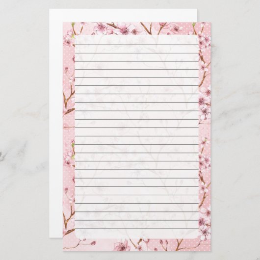 Cherry Blossom, Stationery Size: 5,5" x 8,5" Briefpapier (Vorne/Hinten)