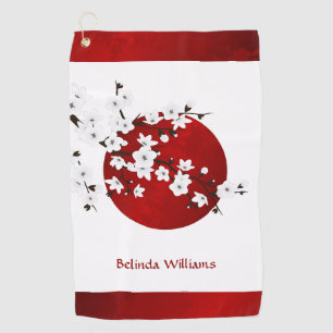 Cherry Blossom Steigend Sun Red Schwarz-weiß Monog Golfhandtuch