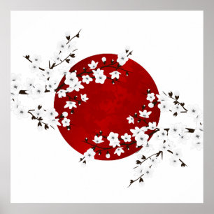Cherry Blossom steigt Sun Red White Poster