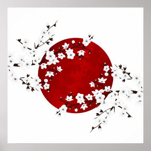 Cherry Blossom steigt Sun Red White Poster (Vorne)