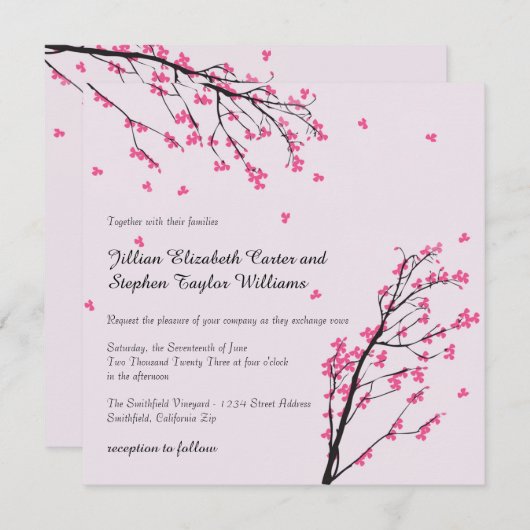 Cherry Blossom Stem - Einladung zur Hochzeit auf d (Vorne/Hinten)