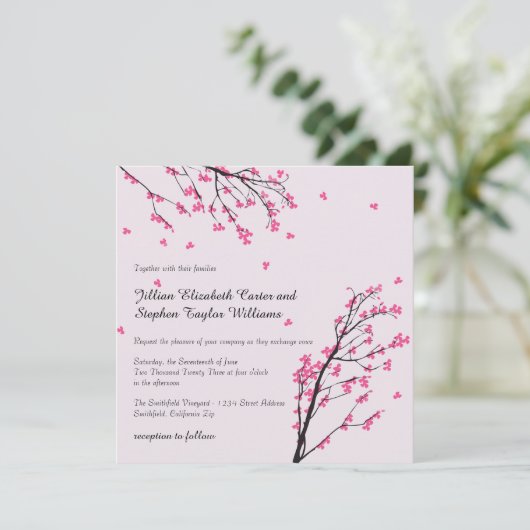 Cherry Blossom Stem - Einladung zur Hochzeit auf d (Stehend Vorderseite)