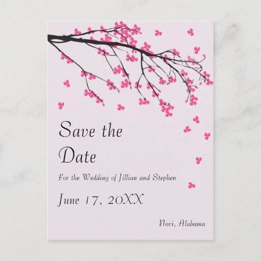 Cherry Blossom Stem - Save the Date Ankündigungspostkarte (Vorderseite)